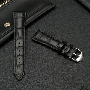 時計バンド　牛革20mm ブラック　黒レザーベルト 時計ベルト 2本セット　男女兼用高品質