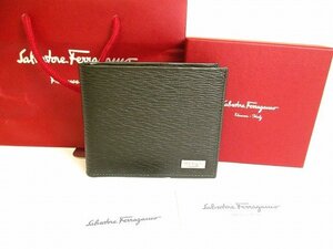 【未使用保管品】 サルバトーレ フェラガモ Salvatore Ferragamo ロゴプレート レザー 2つ折り 財布 コンパクトウォレット メンズ