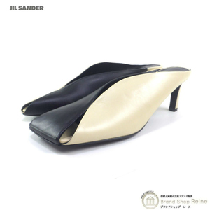 ジルサンダー （JIL SANDER） スクエアトゥ レザー ハイヒール ミュール バイカラー J16WP0004 ブラック×ホワイト ＃38（新品）