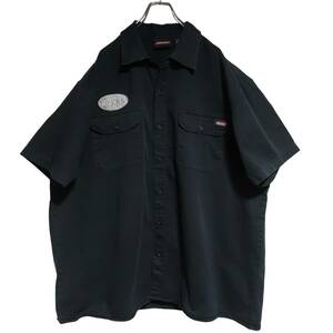 Dickies 半袖ワークシャツ 2XL オーバーサイズ ブラック 綿100％ ポケットタグ ゆうパケットポスト可 胸 ワッペン 古着 洗濯 プレス済 349