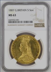 ジュビリーヘッド MS63 1887 イギリス ヴィクトリア女王 5ポンド金貨 NGCビクトリア ゴールデンジュビリー PCGS 投資 資産防衛