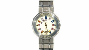 1円●動作OK●コルム CORUM●アドミラルズカップ 腕時計●デイト 日付 クオーツ シルバー×アイボリー文字盤 国旗 39.610 20 V050