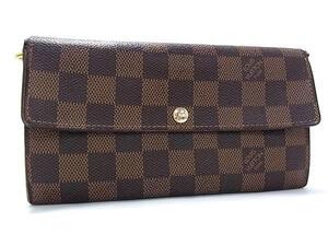 1円 LOUIS VUITTON ルイヴィトン N61734 ダミエ ポルトフォイユサラ 二つ折り 長財布 ウォレット 札入れ 小銭入れ ブラウン系 GA0752