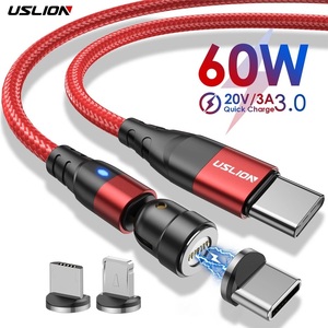 マイクロUSB【１Ｍ】マグネット式充電データケーブル540°（赤）【USLION】【普通郵便】