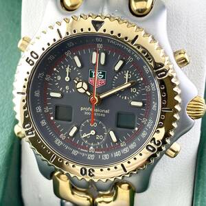 【1円〜】TAG HEUER タグ ホイヤー 腕時計 メンズ S25.206M アナデジ グレー系文字盤 ゴールド クロノグラフ コンビベルト 正規品