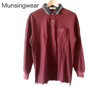 Munsingwear ゴルフウェア 長袖ポロシャツ Mサイズ 赤系 胸ポケット ペンギン 無地 コットン 長袖 ポロシャツ 綿 メンズ マンシングウェア