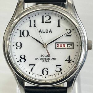 腕時計 ALBA アルバ V158-0AX0 ソーラー 白文字盤 稼動品 革ベルト 時間調整可能 メンズ腕時計 ベルト純正