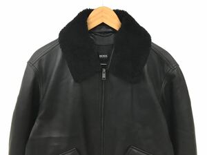 218 BOSS HUGO BOSS ボス ヒューゴボス 革ジャン もちもちレザー アウター DE,FR,UK 52 ブラック