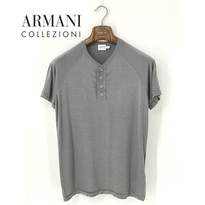 A9564/極美品 春夏 ARMANI COLLEZIONI アルマーニコレッツォーニ バンブーファイバー ストレッチ 半袖 Tシャツ カットソー S 灰色 メンズ