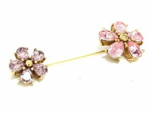 1円 ■美品■ ChristianDior クリスチャンディオール ピンブローチ ピンバッジ アクセサリー ゴールド系×ピンク系×パープル系 BK3012