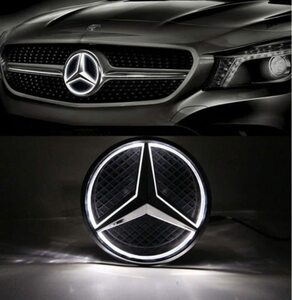 ベンツ LED グリル エンブレム イルミネーション ホワイト GLK ML GL CLA CLS A B C クラス 直径約18.5cm フロント バッジ カスタム パーツ