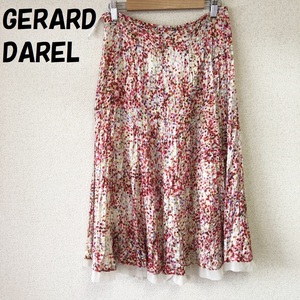 【人気】GERARD DAREL/ジェラールダレル ひざ下スカート ピンクｘレッドｘホワイト サイズ11 レディース/4052