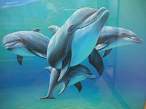 油彩画　ブラッグ　イルカ　海豚　いるか　海　左側の波の上に名前ありの　原画１点物です。 真作