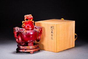 【清】某有名オークション買入 時代物 中国伝来 唐物 虎珀大香爐 共箱 骨董品 古美術