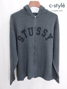 I935b [秋冬][人気] STUSSY ステューシー ジップアップニットパーカー L グレー ウール | トップス G