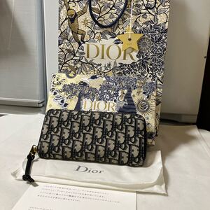 【美品】ChristianDior ディオール 長財布 ラウンドファスナー キャンバス地 トロッター 付属品付き シリアルあり