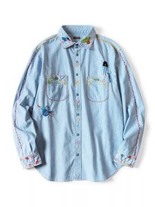 Kapital キャピタル KAPITALOX WORK SHIRT (MAGPIE EMBROIDERY) (LONG SLEEVE) 長袖 おしゃれ シャツ ブルー 希少 サイズ：1 Y1