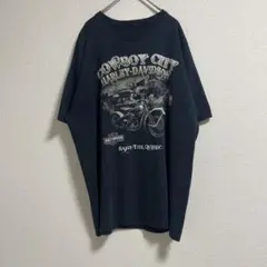 ハーレーダビッドソン バイカー半袖t  バイクプリントtシャツ ネイビー L相当