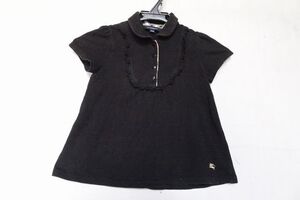 BURBERRY/バーバリー/キッズ/半袖カットソー/プルオーバー/Tシャツ素材/首まわりフリル/裾フレアー/黒/ブラック/110Aサイズ(5/2R6)