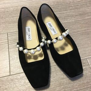 YM/1190 JIMMY CHOO ジミーチュウ ADE FLAT フラットシューズ パンプス スウェード ブラック サイズ表記37 24cm相当