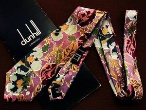 ♪2552D♪状態並品【花 植物 ｄロゴ 柄】ダンヒル【dunhill】ネクタイ