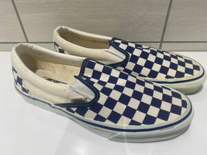 90s USA製 VANS スリッポン 紺×白 チェッカー US7.5 新品