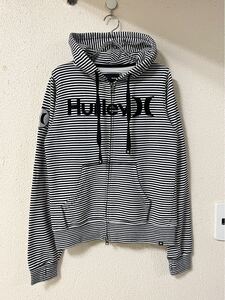 Hurley X ハーレー コットン ボーダーデザイン ジップアップ スウェットパーカー 