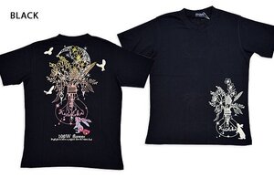 黒菟華 100Wの花半袖Tシャツ◆LIN ブラックLサイズ AL-759066 兎 うさぎ 和柄 和風 ユニセックス