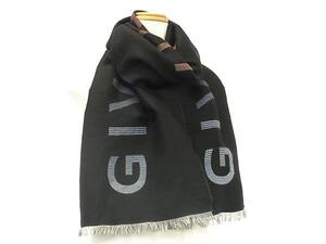 1円 ■美品■ GIVENCHY ジバンシィ ラナウール×バージンウール×シルク マフラー ストール 防寒具 ブラック系×マルチカラー FL0439