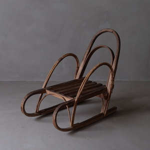 03055 籐と木の子供用そり / ソリ キッズチェア 椅子 古家具 古道具 アンティーク