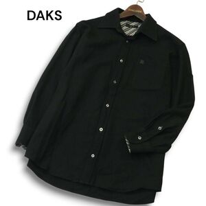 DAKS ダックス 秋冬 ロゴ★ ウール100％ 長袖 シャツ Sz.L　メンズ 黒　A4T12118_B#B