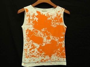 1円 ■極美品■ HERMES エルメス ビスコース ノースリーブ トップス サイズ SM 洋服 レディース アイボリー系×オレンジ系 AZ6287