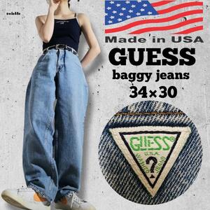 90s USA製 GUESS JEANS ゲス ビンテージ ゲスジーンズ テーパード デニム バギーパンツ W34 L30 古着 3570