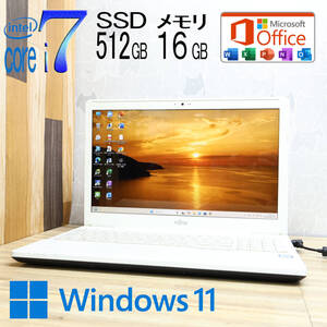 ★美品 最上級6世代4コアi7！新品SSD512GB メモリ16GB★A53X Core i7-6700HQ Webカメラ Win11 MS Office2019 H&B ノートパソコン★P76397