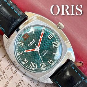 ■美品■オリス■ORIS 手巻き機械式1980年代ヴィンテージメンズ腕時計アンティーク即納 男性人気ブランド ローマ数字緑187