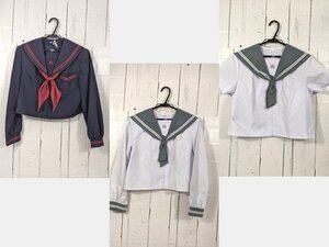 【as182】鹿児島県 城西中学校 女子用学生服 制服 ネクタイ付き中間服・夏服・冬服セーラー服+スカーフ◆e63