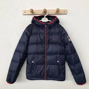 POLO RALPH LAUREN KIDS ポロ ラルフローレン フルジップダウンパーカー ワッペン＆BIGロゴ刺繍入り 良品 size M(10-12)