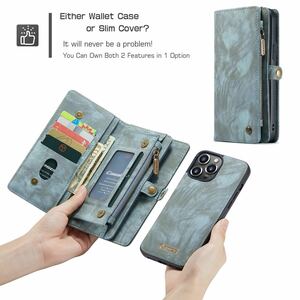 iPhone 13 Pro max レザーケース アイフォン13 プロ　マックス　ケース 手帳型 お財布付き カード収納 財布型 green