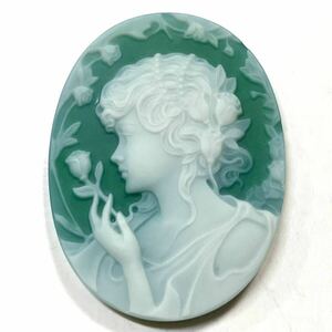 ☆ストーンカメオ35ct☆J約40.0×30.0mm ブローチ 宝石 ジュエリー メノウ cameo broach 貴婦人