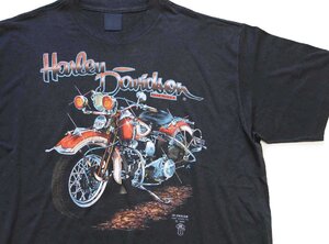 ★80s USA製 3D EMBLEM HARLEY-DAVIDSON ハーレー ダビッドソン Tシャツ 黒 XL★ビンテージ オールド ブラック フェード ビッグサイズ