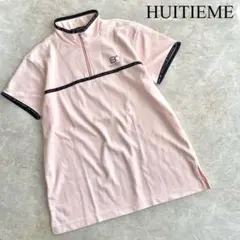 HUITIEME ウィッテム メッシュ素材 ハーフジップ 半袖Tシャツ ピンク