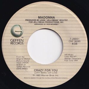 Madonna / Berlin Crazy For You / No More Words Geffen US 7-29051 203549 ロック ポップ レコード 7インチ 45