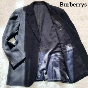 B70 Burberrys　バーバリー　テーラードジャケット　ネイビー　濃紺色　LA表記　XL相当　大きいサイズ　ヘリンボーン　絹10%　アンゴラ15%