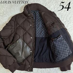 【激レア!!54サイズ】LOUIS VUITTON ルイヴィトン 2way レザー切り替え メンズ ダウンジャケット ベスト ジレ ダミエ 本革 茶タグ ニット