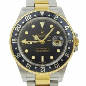 1円 稼働 ロレックス ROLEX 16713 Y番 自動巻き GMTマスター2 黒文字盤 SS×SS/YG メンズ 腕時計