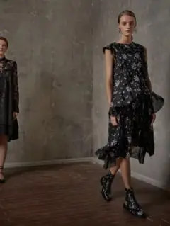 【ERDEM × H&M】 BLACK SILK floral ワンピース