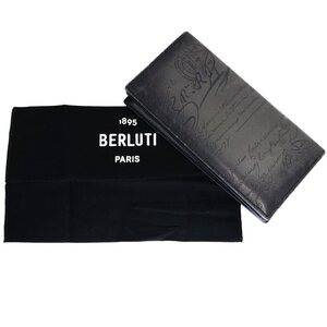 ■ 1円 ～ 正規 中古品 参定17.4万■ BERLUTI ベルルッティ ■ サンタル 二つ折り 長財布 ■ カリグラフィ スクリットレザー グレー 灰色