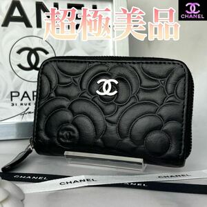 超極美品 CHANEL カメリア ラウンドファスナー コインケース