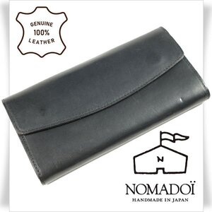 新品1円～★定価2.6万 NOMADOI ノマドイ 日本製 牛革 本革 レザー 二つ折り長財布 ロングウォレット ブラック 黒 ペンシルバニア◆4954◆