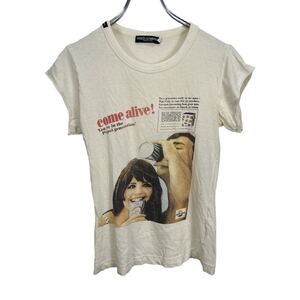 D&G DOLCE&GABBANA ドルチェアンドガッバーナ　　レディース　ベージュ　プリント 半袖 Tシャツ カットソー トップス